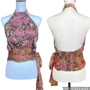 Haute Hippie NWT Boho Halter Neck Open Back Tie Waist Tank Top Blouse Size XS